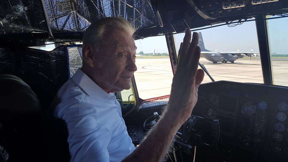 A photo of a veteran on a tour of an Aircraft at the North Carolina Air National Guard